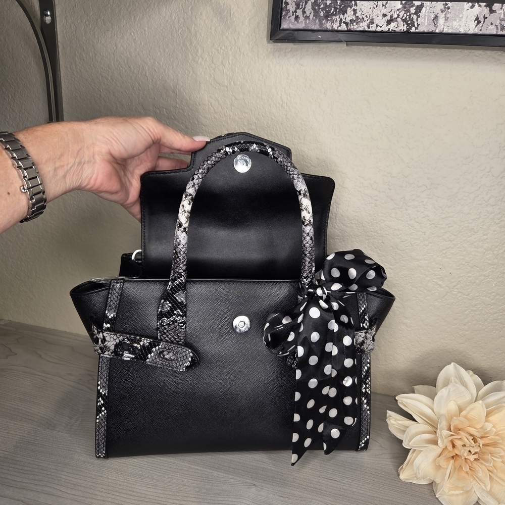 Michael kors Black Satchel with Black and white snake trim. NWOT. - Picture 3 of 6